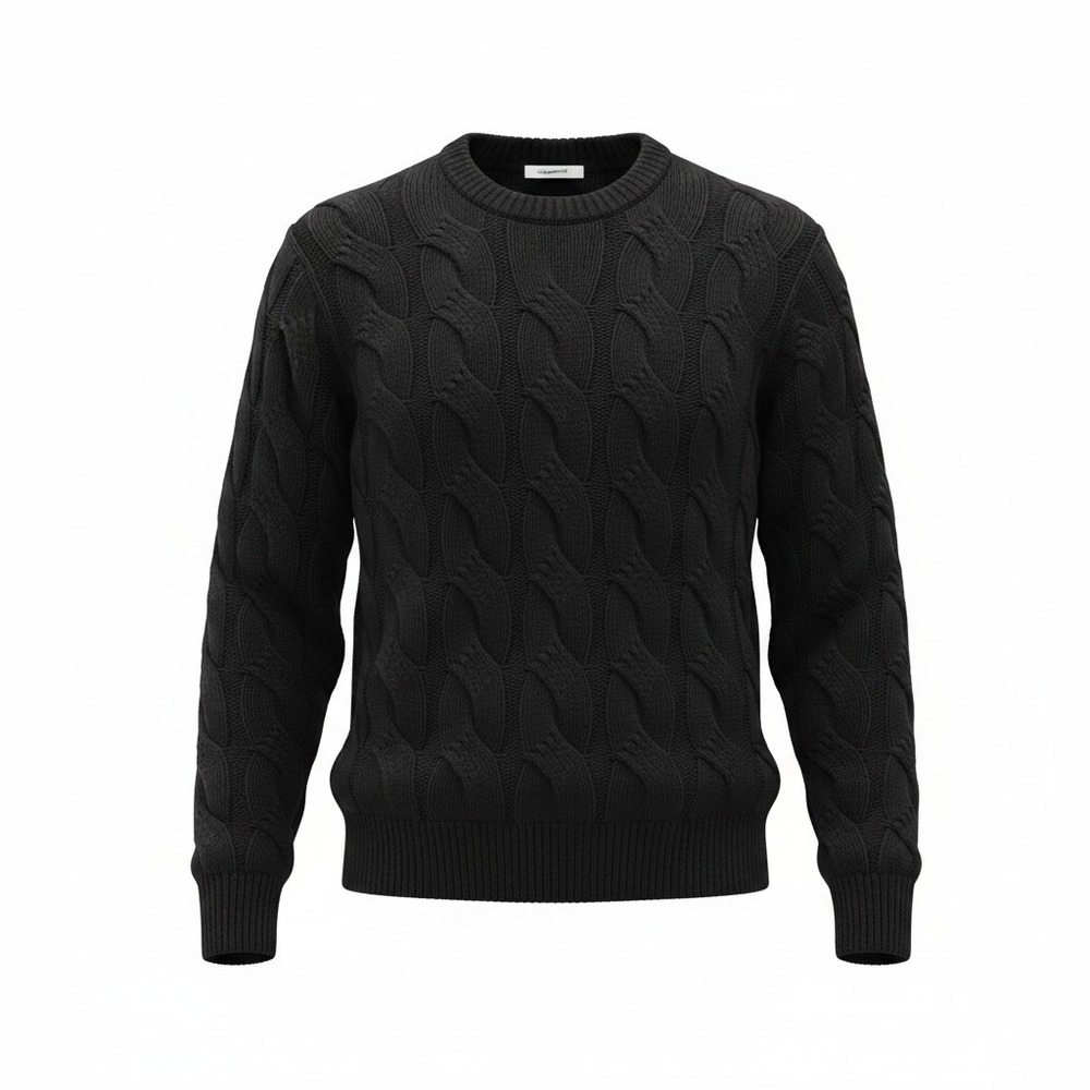 Madewell Mens L Black Classic Crewneck Sweater Cable Knit Heavyweight Wool Blend